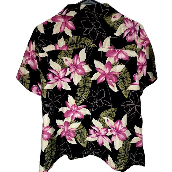 TOMMY BAHAMA Vintage Silk & Linen Short Sleeve Button Up Hawaiian Floral Shirt - Picture 4 of 4